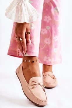 Damskie Boto Damskie Skórzane Mokasyny Z Kokardą Nude Aurila