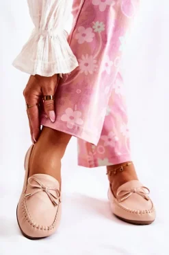 Damskie Boto Damskie Skórzane Mokasyny Z Kokardą Nude Aurila