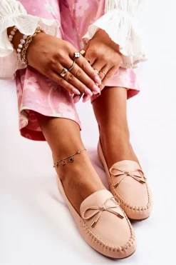 Damskie Boto Damskie Skórzane Mokasyny Z Kokardą Nude Aurila