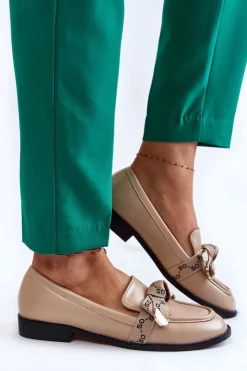 Discount Boto Damskie Skórzane Mokasyny Z Kokardą Beżowe Dayes