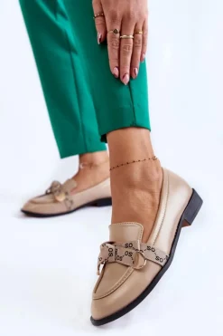 Discount Boto Damskie Skórzane Mokasyny Z Kokardą Beżowe Dayes