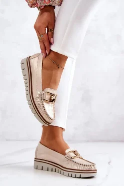 Boto Mokasyny Damskie Skórzane|Mokasyny Na Platformie*Damskie Skórzane Mokasyny Na Platformie Złote Venesia