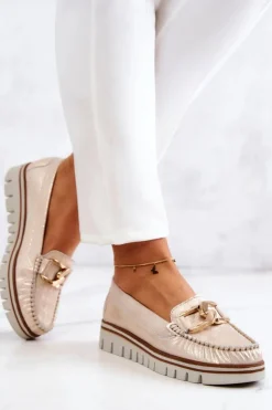 Boto Mokasyny Damskie Skórzane|Mokasyny Na Platformie*Damskie Skórzane Mokasyny Na Platformie Złote Venesia