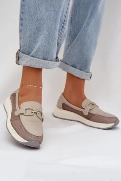 Damskie Damskie buty S.Barski Damskie Skórzane Mokasyny D&A TW210 Szare