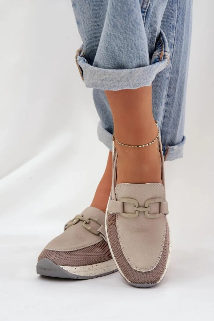 Damskie Damskie buty S.Barski Damskie Skórzane Mokasyny D&A TW210 Szare