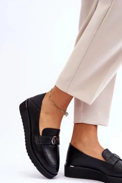 Damskie Buty damskie Vinceza Damskie Skórzane Mokasyny Na Niskim Koturnie Czarne Synthia