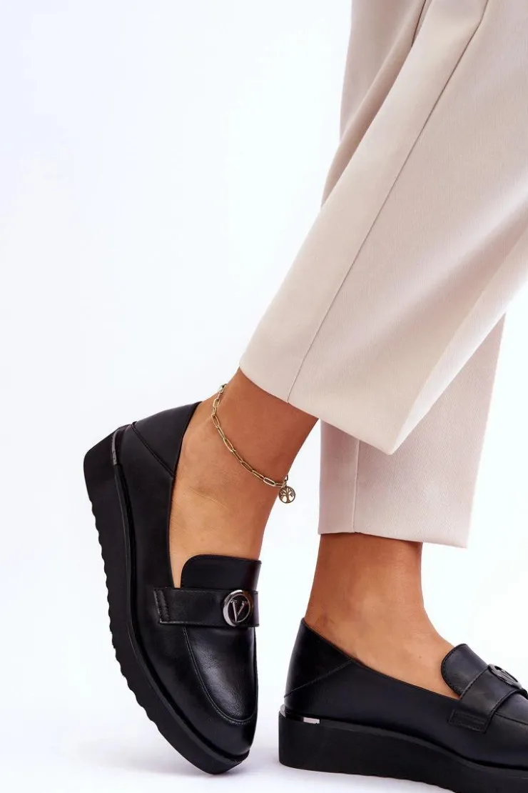 Damskie Buty damskie Vinceza Damskie Skórzane Mokasyny Na Niskim Koturnie Czarne Synthia