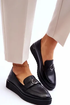 Damskie Buty damskie Vinceza Damskie Skórzane Mokasyny Na Niskim Koturnie Czarne Synthia