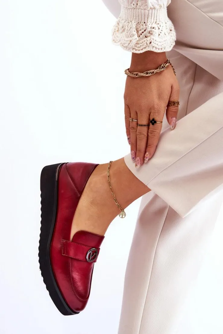 Buty damskie Vinceza Mokasyny Damskie Skórzane*Damskie Skórzane Mokasyny Na Niskim Koturnie Czerwone Synthia
