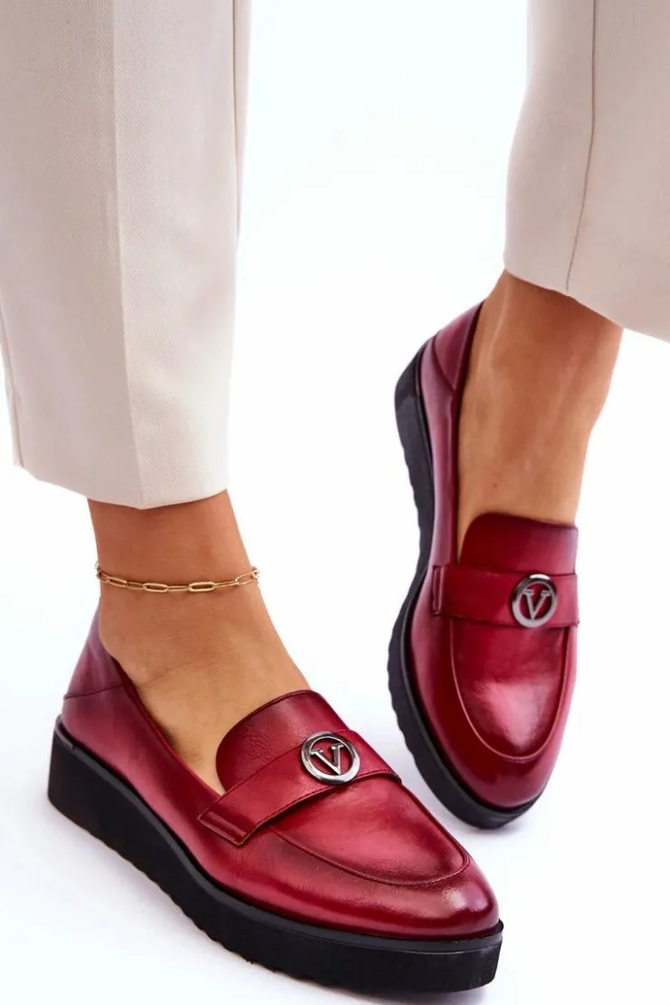Buty damskie Vinceza Mokasyny Damskie Skórzane*Damskie Skórzane Mokasyny Na Niskim Koturnie Czerwone Synthia