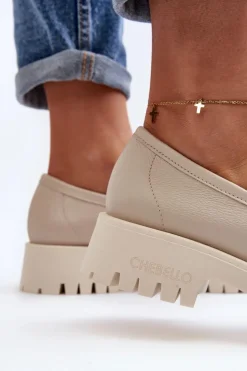 Damskie CheBello Damskie Skórzane Mokasyny Z Frędzlami 3096 Beżowe
