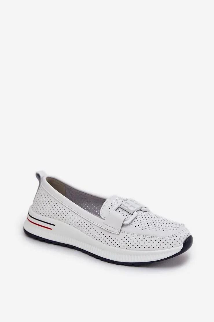 Damskie buty S.Barski Loafersy Damskie|Mokasyny Damskie Skórzane*Damskie Skórzane Mokasyny Na Platformie S.Barski LR51-556 Białe