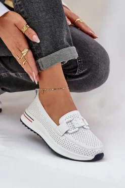 Damskie buty S.Barski Loafersy Damskie|Mokasyny Damskie Skórzane*Damskie Skórzane Mokasyny Na Platformie S.Barski LR51-556 Białe
