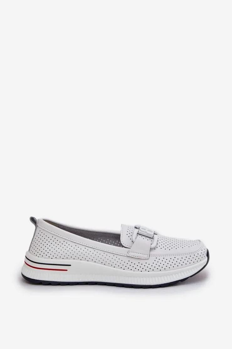 Damskie buty S.Barski Loafersy Damskie|Mokasyny Damskie Skórzane*Damskie Skórzane Mokasyny Na Platformie S.Barski LR51-556 Białe