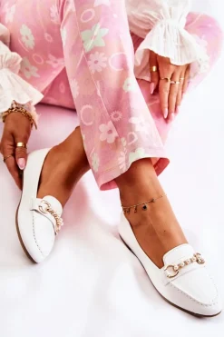 Damskie Boto Damskie Skórzane Mokasyny Z Ozdobnymi Perłami Białe Sergia