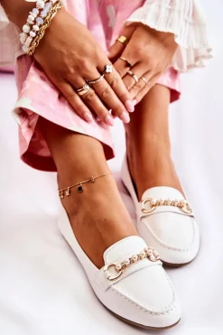 Damskie Boto Damskie Skórzane Mokasyny Z Ozdobnymi Perłami Białe Sergia