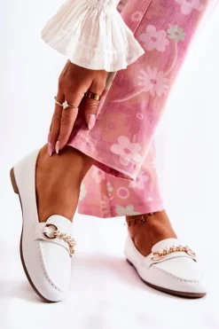 Damskie Boto Damskie Skórzane Mokasyny Z Ozdobnymi Perłami Białe Sergia