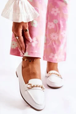 Damskie Boto Damskie Skórzane Mokasyny Z Ozdobnymi Perłami Białe Sergia