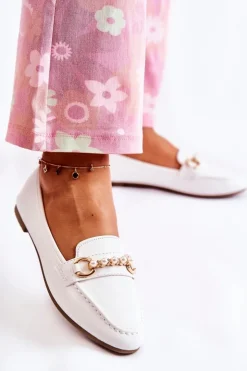 Damskie Boto Damskie Skórzane Mokasyny Z Ozdobnymi Perłami Białe Sergia