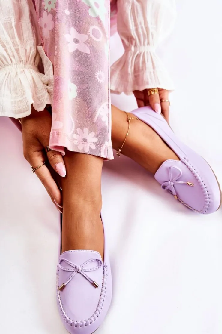 Boto Mokasyny Damskie Skórzane*Damskie Skórzane Mokasyny Z Kokardą Fioletowe Aurila