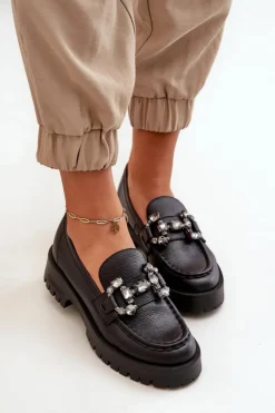 Damskie CheBello Damskie Skórzane Mokasyny Z Ozdobą 4369 Czarne