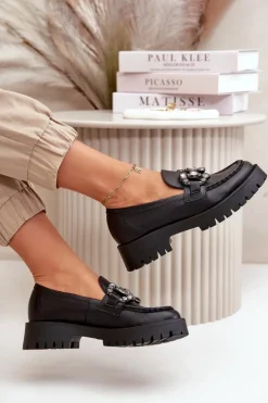 Damskie CheBello Damskie Skórzane Mokasyny Z Ozdobą 4369 Czarne