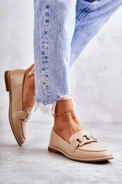 Damskie Boto Damskie Skórzane Mokasyny Z Ozdobą Beżowe Kerrie