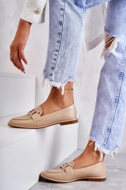 Damskie Boto Damskie Skórzane Mokasyny Z Ozdobą Beżowe Kerrie