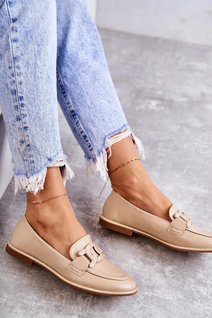 Damskie Boto Damskie Skórzane Mokasyny Z Ozdobą Beżowe Kerrie