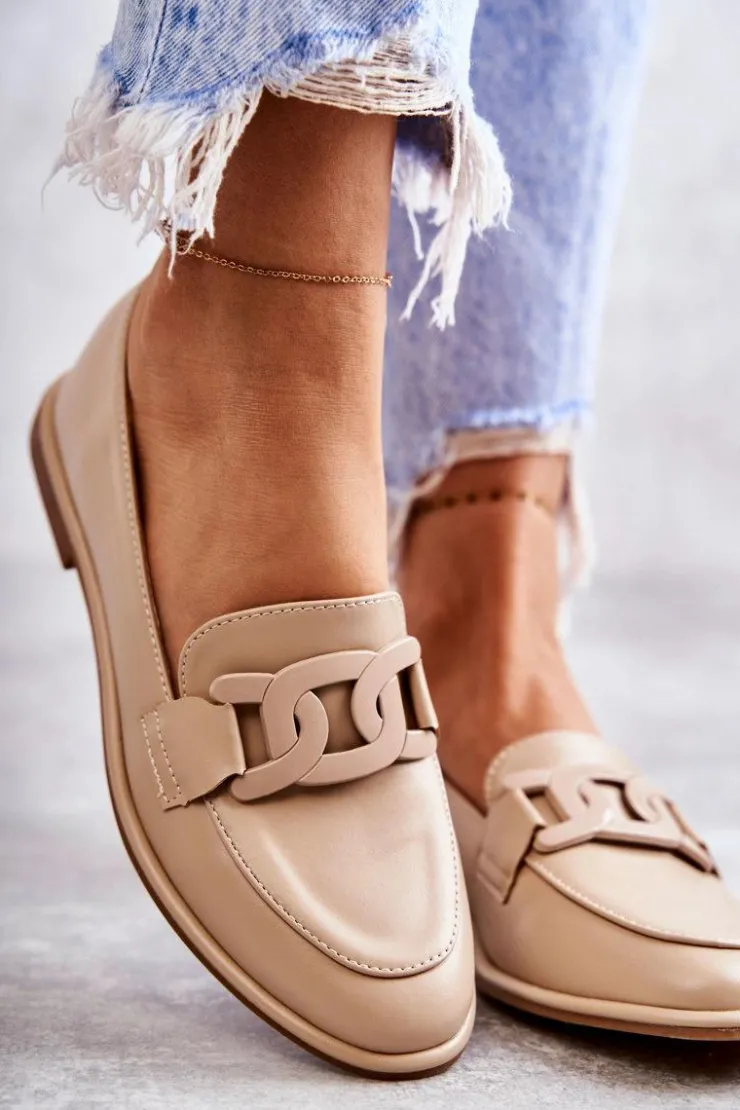 Damskie Boto Damskie Skórzane Mokasyny Z Ozdobą Beżowe Kerrie