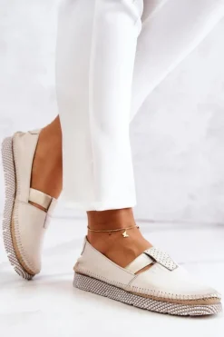 Discount Maciejka Damskie Skórzane Mokasyny 05432-22 Jasnobeżowe