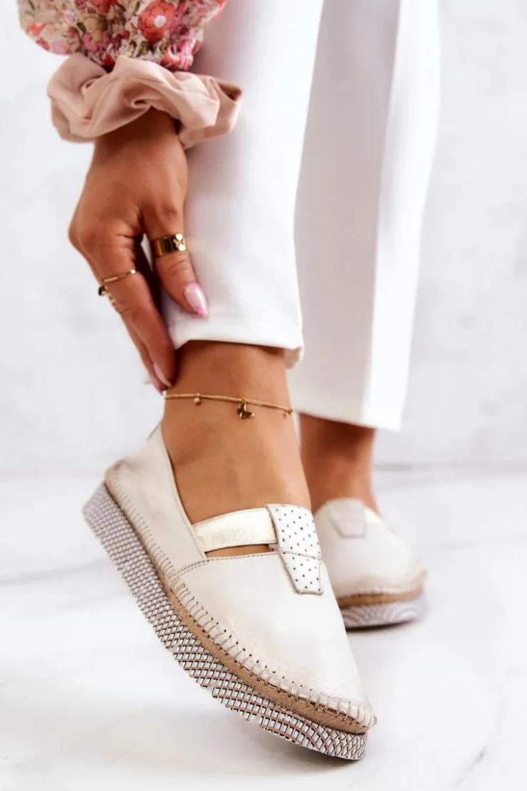 Discount Maciejka Damskie Skórzane Mokasyny 05432-22 Jasnobeżowe