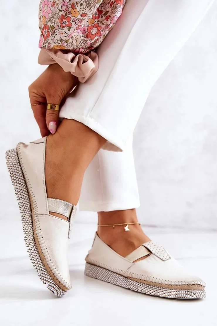 Discount Maciejka Damskie Skórzane Mokasyny 05432-22 Jasnobeżowe