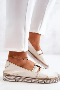 Discount Maciejka Damskie Skórzane Mokasyny 05432-22 Jasnobeżowe