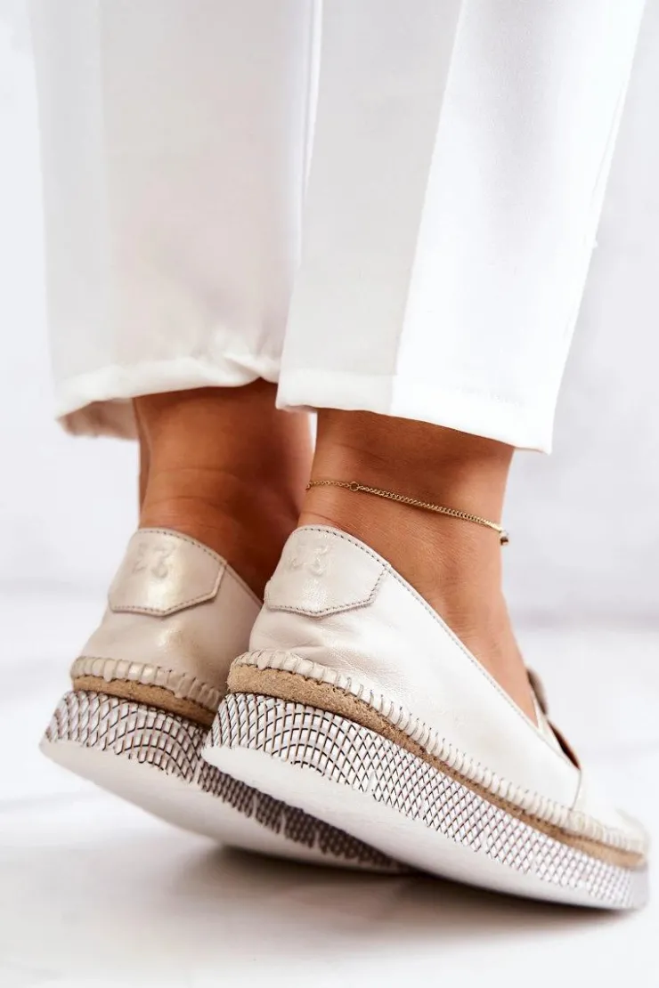 Discount Maciejka Damskie Skórzane Mokasyny 05432-22 Jasnobeżowe