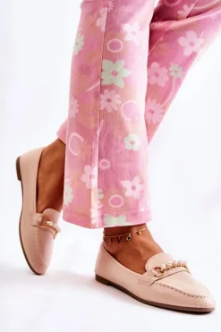 Boto Mokasyny Damskie Skórzane*Damskie Skórzane Mokasyny Z Ozdobnymi Perłami Beżowe Sergia