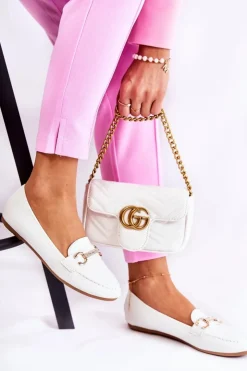 Sale Boto Damskie Skórzane Mokasyny Białe Godley