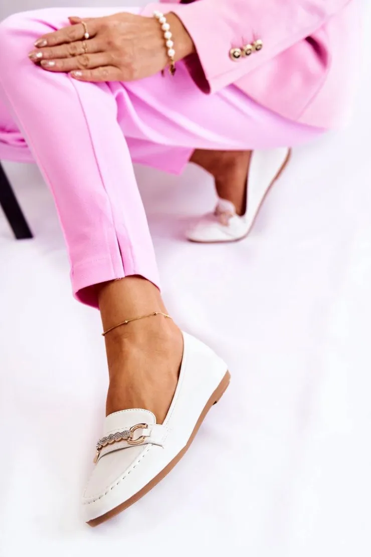 Sale Boto Damskie Skórzane Mokasyny Białe Godley