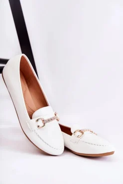 Sale Boto Damskie Skórzane Mokasyny Białe Godley