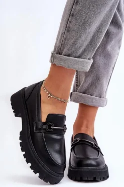 Sale Evento Damskie Skórzane Mokasyny Na Platformie Czarne Detes
