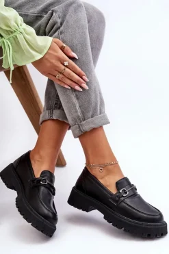 Sale Evento Damskie Skórzane Mokasyny Na Platformie Czarne Detes