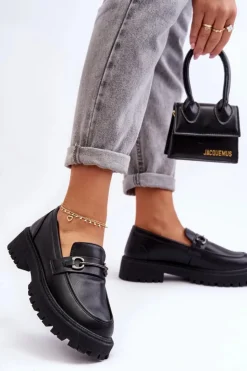 Sale Evento Damskie Skórzane Mokasyny Na Platformie Czarne Detes