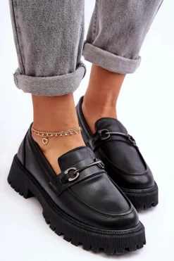 Sale Evento Damskie Skórzane Mokasyny Na Platformie Czarne Detes