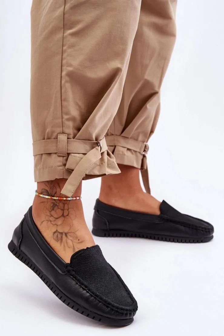 Damskie buty S.Barski Loafersy Damskie|Mokasyny Damskie Skórzane*Damskie Skórzane Mokasyny S.Barski LR97630 Czarne