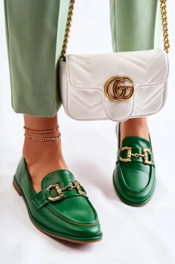 Damskie Boto Damskie Skórzane Mokasyny Zielone Coriso