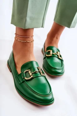 Damskie Boto Damskie Skórzane Mokasyny Zielone Coriso