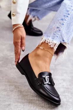 Boto Mokasyny Damskie Skórzane*Damskie Skórzane Mokasyny Z Ozdobą Czarne Kerrie