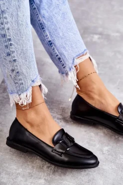 Boto Mokasyny Damskie Skórzane*Damskie Skórzane Mokasyny Z Ozdobą Czarne Kerrie