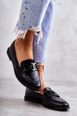 Boto Mokasyny Damskie Skórzane*Damskie Skórzane Mokasyny Z Ozdobą Czarne Kerrie