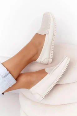 Damskie buty S.Barski Mokasyny Damskie Skórzane*Damskie Skórzane Mokasyny S.Barski 97630 Ecru